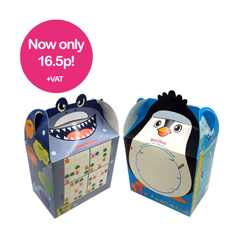 Load image into Gallery viewer, Ocean Bizzi Kids Takeaway Boxes Shark/Penguin (Case of 200)