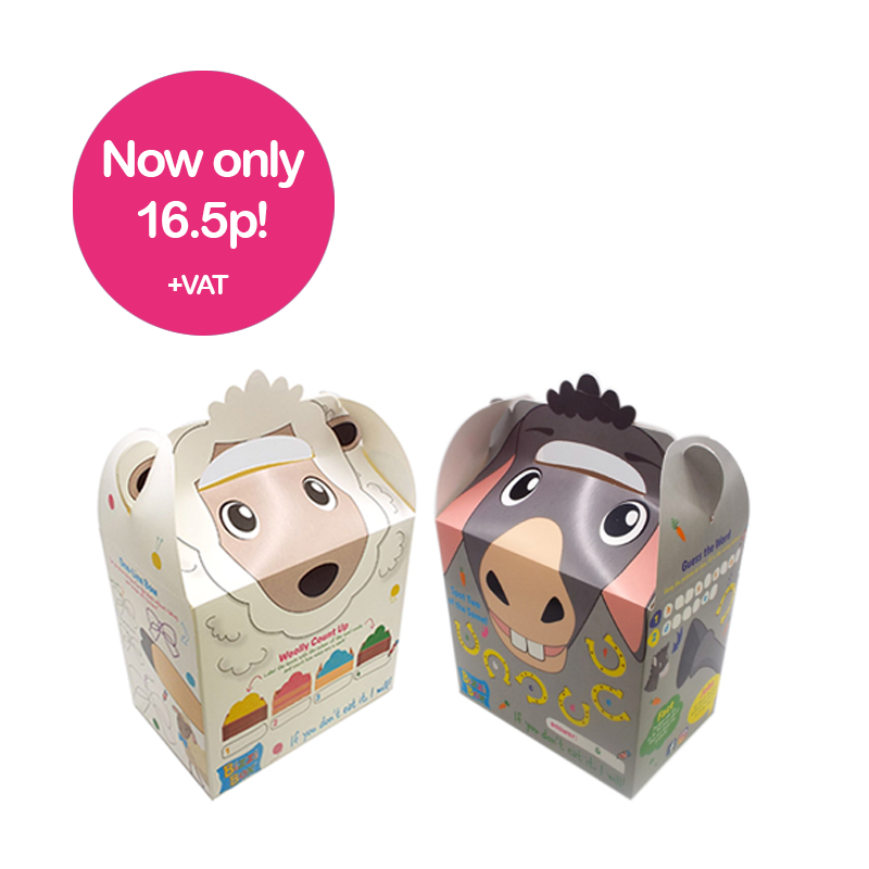 Load image into Gallery viewer, Farmyard Bizzi Kids Takeaway Boxes Sheep/Donkey (Case of 200)