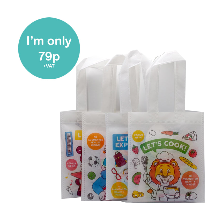 Load image into Gallery viewer, Food Activity bags, Music activity bags, Adventure activity bags, Sport activity bags.
Activity booklet, glasses, pop up model, Craftis crayons, three triangular .