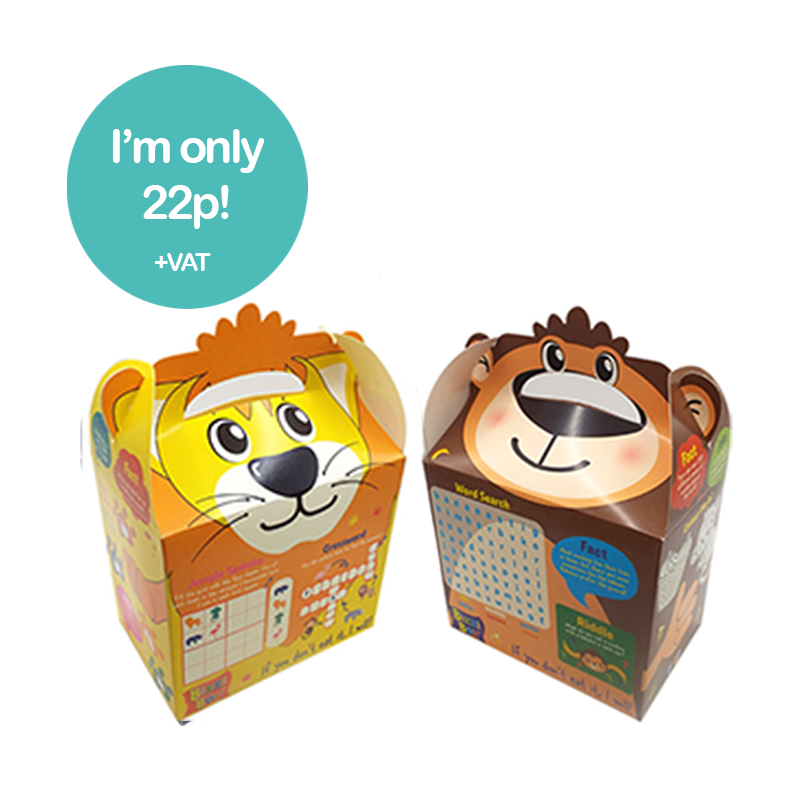 Load image into Gallery viewer, Safari Bizzi Kids Takeaway Boxes Monkey/Lion (Case of 200)