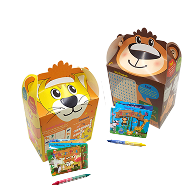 Load image into Gallery viewer, Safari Bizzi Kids Takeaway Boxes & Animal Activity Pack Monkey/Lion (Case of 200)