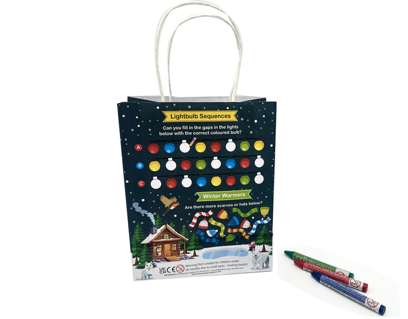 Load image into Gallery viewer, Winter meal bag. Hello winter meal bag. Christmas meal bag. Christmas meal bags for kids.
Craftis crayons, round crayons, craftis round crayons.
Seasonal meal bags.