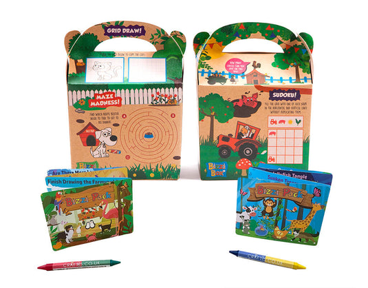 Brown Kraft Pet/Farm Bizzi Kids Takeaway Boxes & Animal Activity Pack (Case of 200)