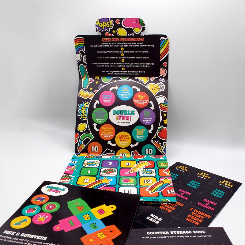 Load image into Gallery viewer, Double the fun game, Mini games, family card game, Snakes & Ladders Board game, kid friendly mini games, card games for children.
