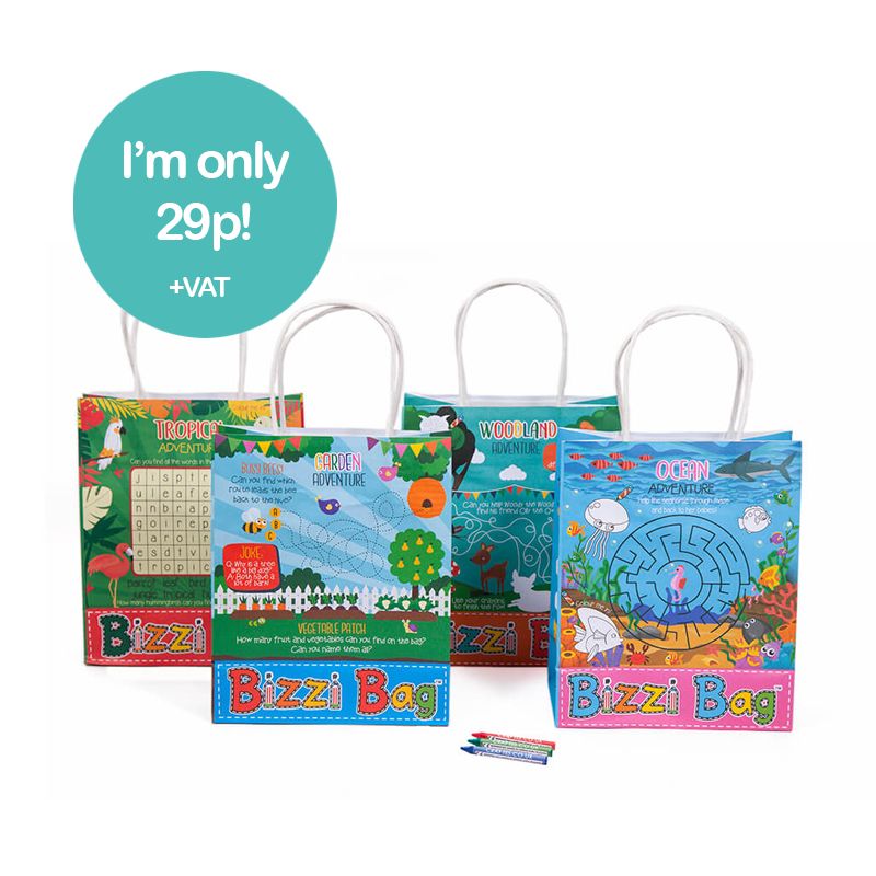 Load image into Gallery viewer, Bizzi Kids Takeaway Bags Tropical/Garden/Ocean/Woodland (Case of 200)
