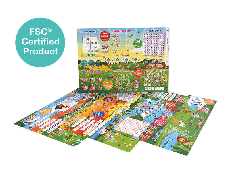 Load image into Gallery viewer, Craftis Childrens Activity Sheets Menu Mats Colouring In Games Puzzles Activities Pet Farm Safari Zoo Crayons 1