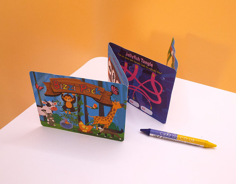 Load image into Gallery viewer, Craftis Childrens Activity Packs Brown Kraft Takeaway Packaging Meal Deals Kids Lunch Box Games Puzzles Activities Crayons Pet Farm Animals 4