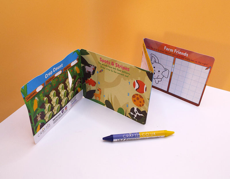 Load image into Gallery viewer, Craftis Childrens Activity Packs Brown Kraft Takeaway Packaging Meal Deals Kids Lunch Box Games Puzzles Activities Crayons Pet Farm Animals 5