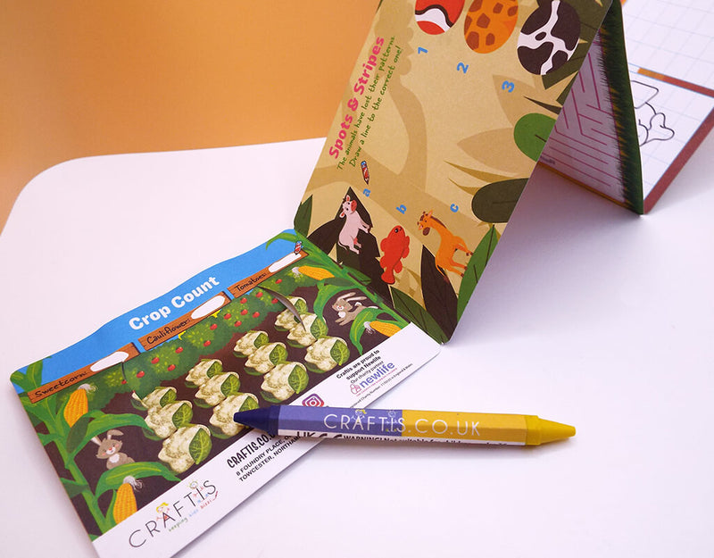 Load image into Gallery viewer, Craftis Childrens Activity Packs Brown Kraft Takeaway Packaging Meal Deals Kids Lunch Box Games Puzzles Activities Crayons Pet Farm Animals 6