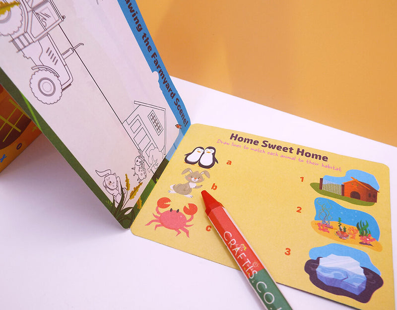 Load image into Gallery viewer, Craftis Childrens Activity Packs Brown Kraft Takeaway Packaging Meal Deals Kids Lunch Box Games Puzzles Activities Crayons Pet Farm Animals 9