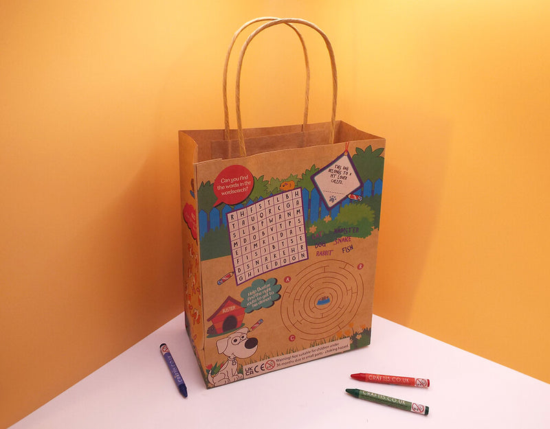Load image into Gallery viewer, Craftis Childrens Kids Brown Kraft Paper Activity Lunch Bags Meal Deal Takeaway Packaging Games Puzzles Activities Pet Farm Safari Zoo 4