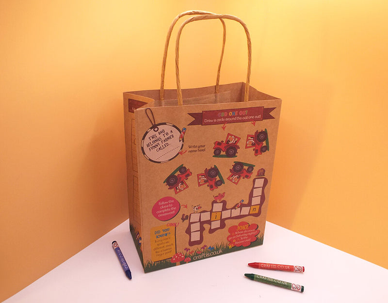 Load image into Gallery viewer, Craftis Childrens Kids Brown Kraft Paper Activity Lunch Bags Meal Deal Takeaway Packaging Games Puzzles Activities Pet Farm Safari Zoo 7