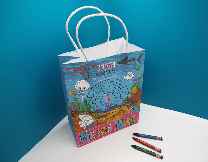 Load image into Gallery viewer, Craftis Childrens Kids Paper Activity Lunch Bags Meal Deal Takeaway Packaging Games Puzzles Activities Garden Woodland Ocean Tropical Crayons 12