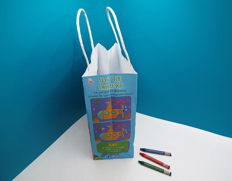 Load image into Gallery viewer, Craftis Childrens Kids Paper Activity Lunch Bags Meal Deal Takeaway Packaging Games Puzzles Activities Garden Woodland Ocean Tropical Crayons 13