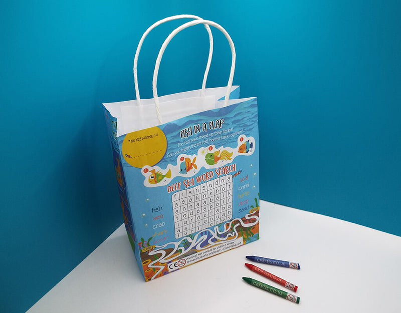 Load image into Gallery viewer, Craftis Childrens Kids Paper Activity Lunch Bags Meal Deal Takeaway Packaging Games Puzzles Activities Garden Woodland Ocean Tropical Crayons 14