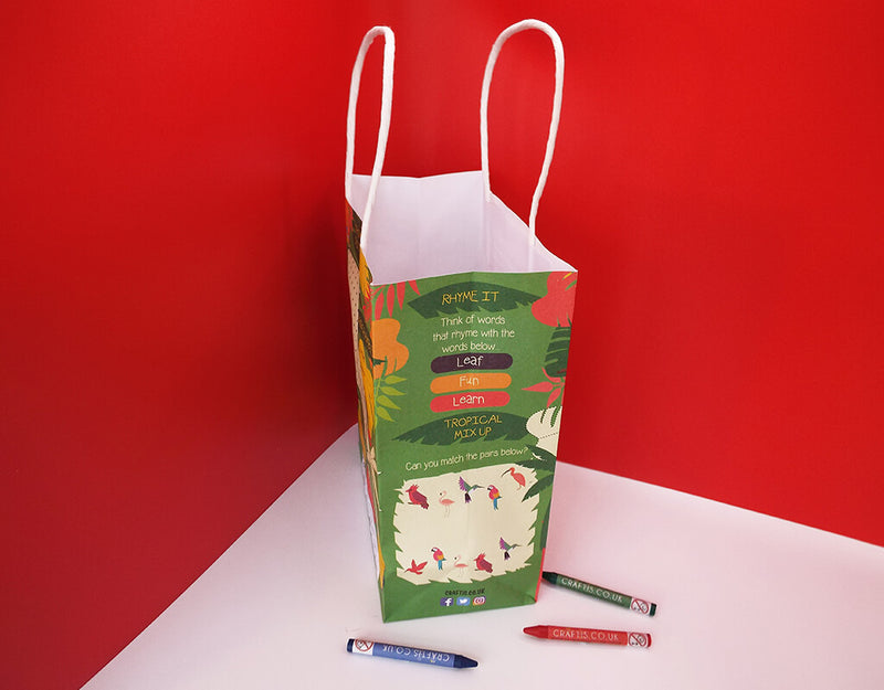 Load image into Gallery viewer, Craftis Childrens Kids Paper Activity Lunch Bags Meal Deal Takeaway Packaging Games Puzzles Activities Garden Woodland Ocean Tropical Crayons 4