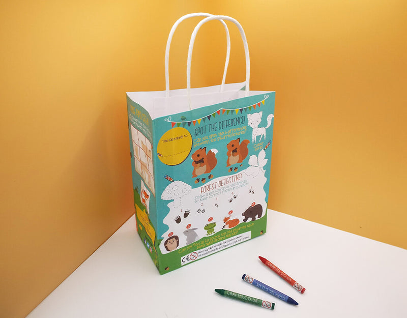 Load image into Gallery viewer, Craftis Childrens Kids Paper Activity Lunch Bags Meal Deal Takeaway Packaging Games Puzzles Activities Garden Woodland Ocean Tropical Crayons 8
