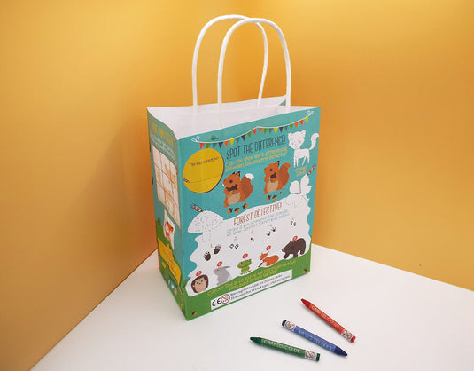 Craftis Childrens Kids Paper Activity Lunch Bags Meal Deal Takeaway Packaging Games Puzzles Activities Garden Woodland Ocean Tropical Crayons 8