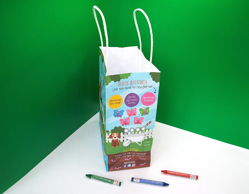 Load image into Gallery viewer, Craftis Childrens Kids Paper Activity Lunch Bags Meal Deal Takeaway Packaging Games Puzzles Activities Garden Woodland Ocean Tropical Crayons 10