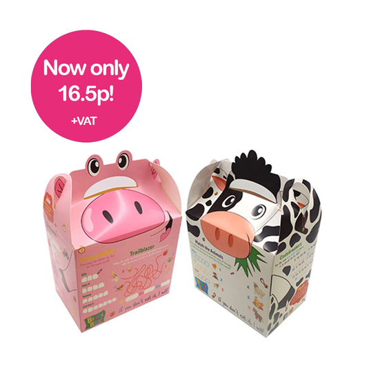 Farmyard Bizzi Kids Takeaway Boxes Cow/Pig (Case of 200)