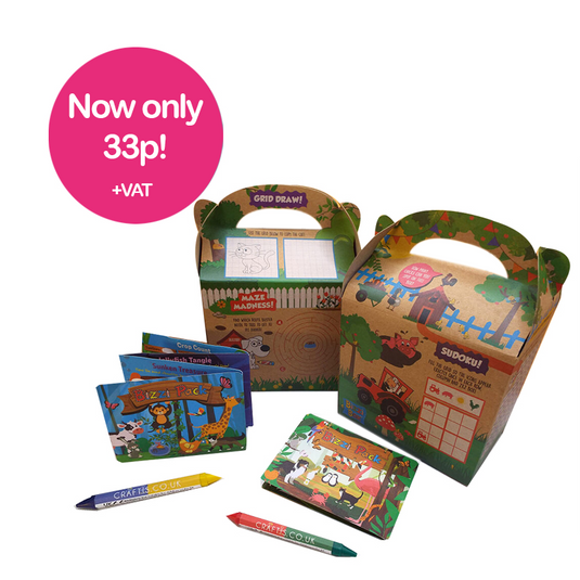 Brown Kraft Pet/Farm Bizzi Kids Takeaway Boxes & Animal Activity Pack (Case of 200)