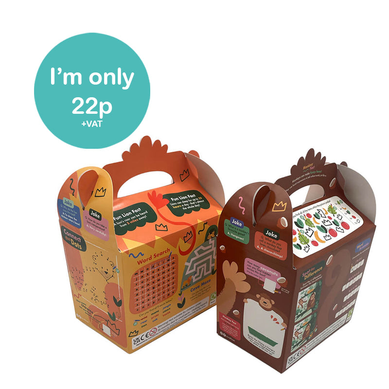 Load image into Gallery viewer, Safari Bizzi Kids Takeaway Boxes Monkey/Lion (Case of 200)
