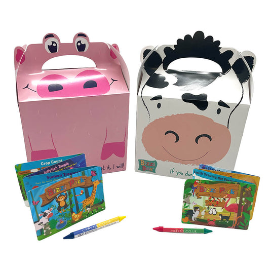 Farmyard Bizzi Kids Takeaway Boxes & Animal Activity Pack Pig/Cow (Case of 200)