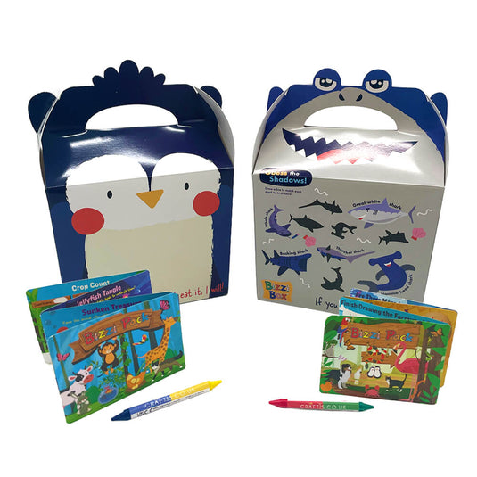 Ocean Bizzi Kids Takeaway Boxes & Animal Activity Pack Shark/Penguin (Case of 200)