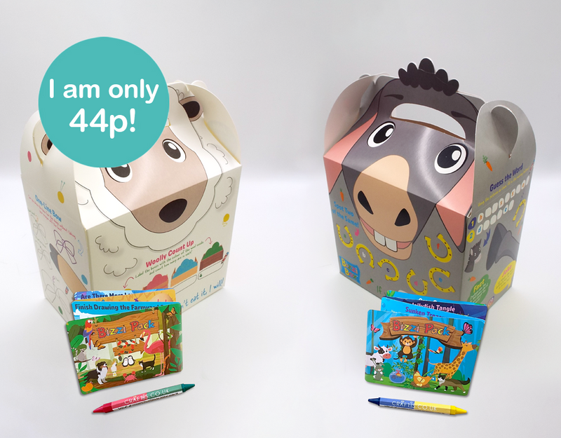 Load image into Gallery viewer, NEW Farmyard Bizzi Kids Takeaway Boxes &amp; Animal Activity Pack Donkey/Sheep
