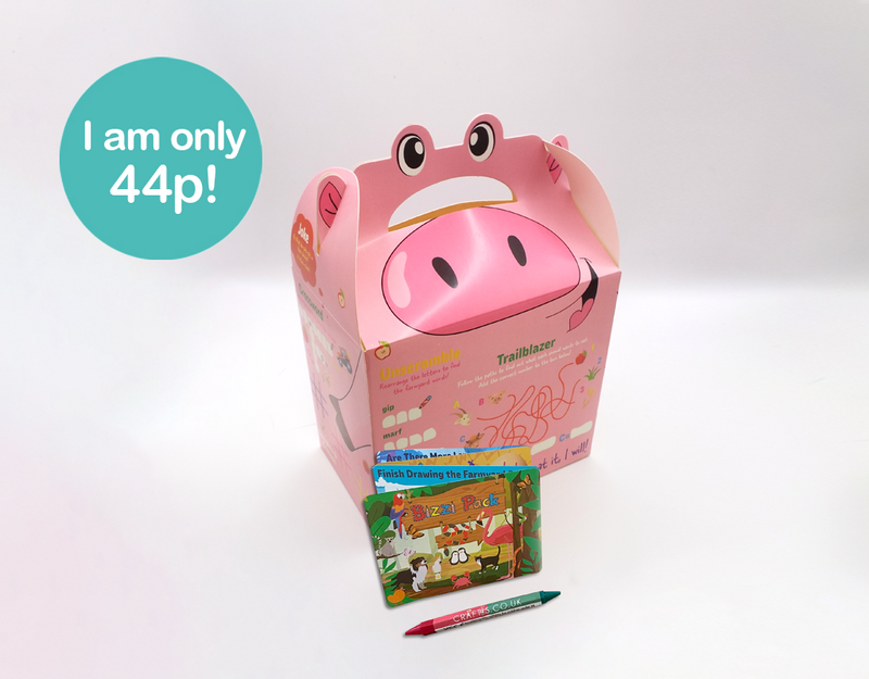 Load image into Gallery viewer, NEW Farmyard Bizzi Kids Takeaway Boxes &amp; Animal Activity Pack Pig/Cow
