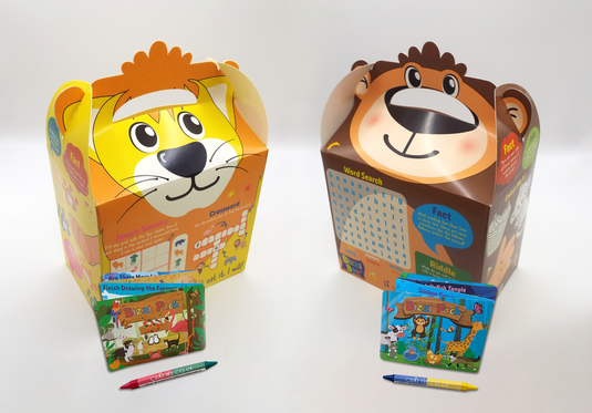 NEW Safari Bizzi Kids Takeaway Boxes & Animal Activity Pack Monkey/Lion
