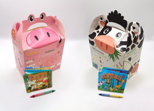 NEW Farmyard Bizzi Kids Takeaway Boxes & Animal Activity Pack Pig/Cow