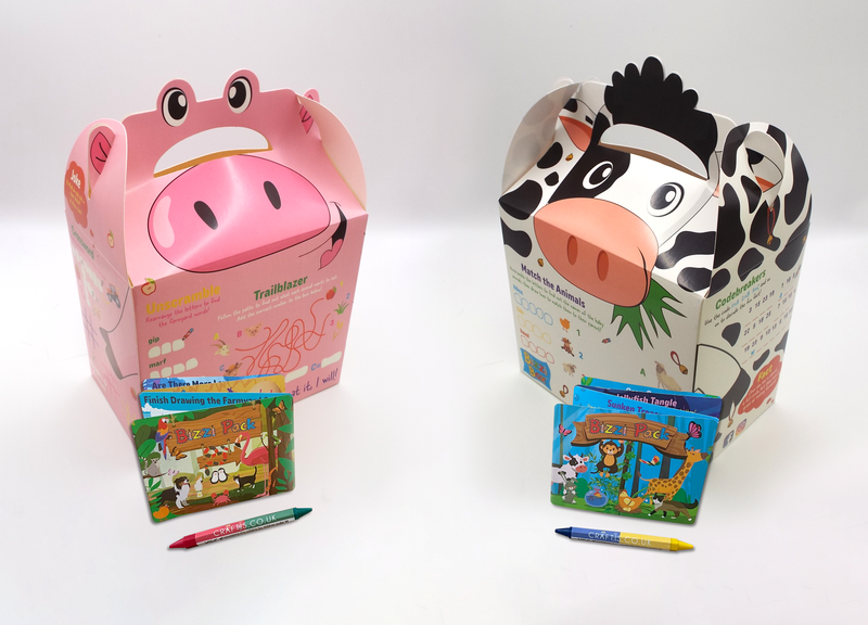 Load image into Gallery viewer, NEW Farmyard Bizzi Kids Takeaway Boxes &amp; Animal Activity Pack Pig/Cow
