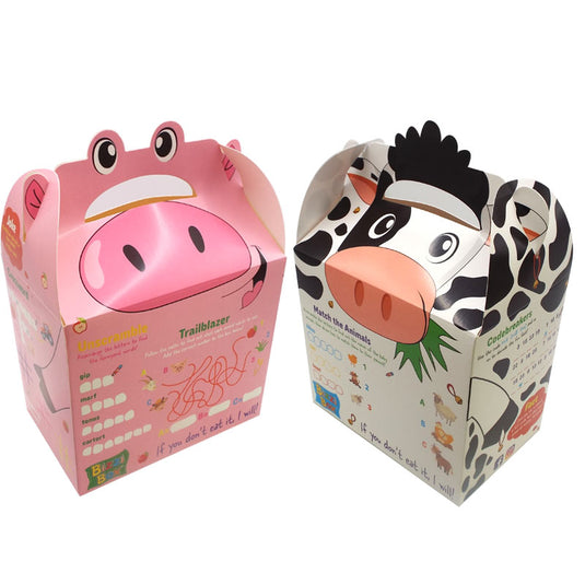 Farmyard Bizzi Kids Takeaway Boxes & Animal Activity Pack Pig/Cow (Case of 200)