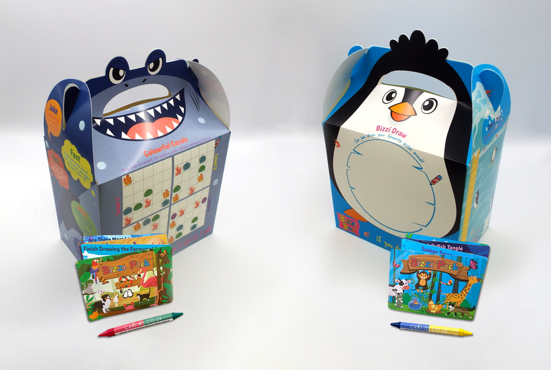 Load image into Gallery viewer, NEW Ocean Bizzi Kids Takeaway Boxes &amp; Animal Activity Pack Shark/Penguin

