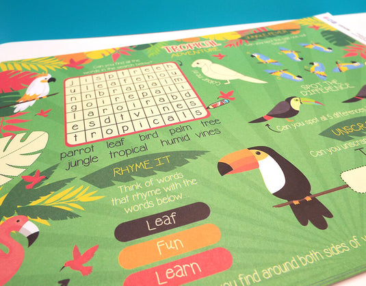 Craftis Childrens Activity Sheets Menu Mats Colouring In Games Puzzles Activities Woodland Ocean Garden Tropical Crayons 4