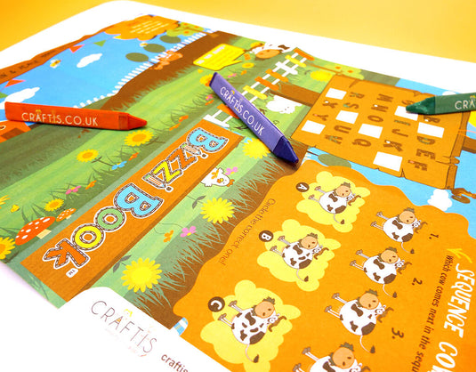 Craftis Childrens Activity Packs Brown Kraft Paper Filled Bizzi Bag Pet Farm Safari Zoo Animals Activity Sheet Colouring In Face Mat Activities Puzzles Games Crayons 3