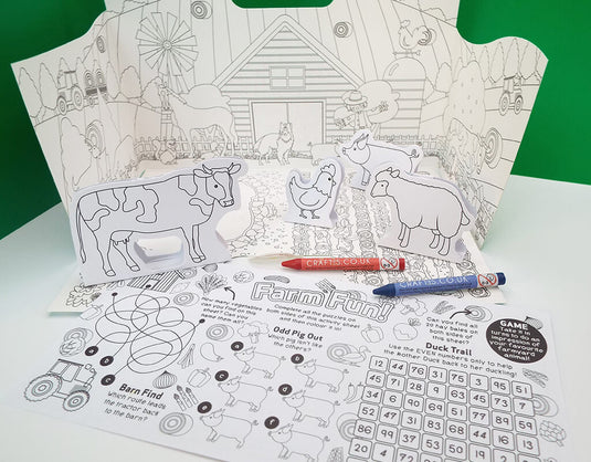 Craftis Childrens Kids Activity Packs Pop Up Scene 3D Colouring In Activity Sheet Crayons Farm 3